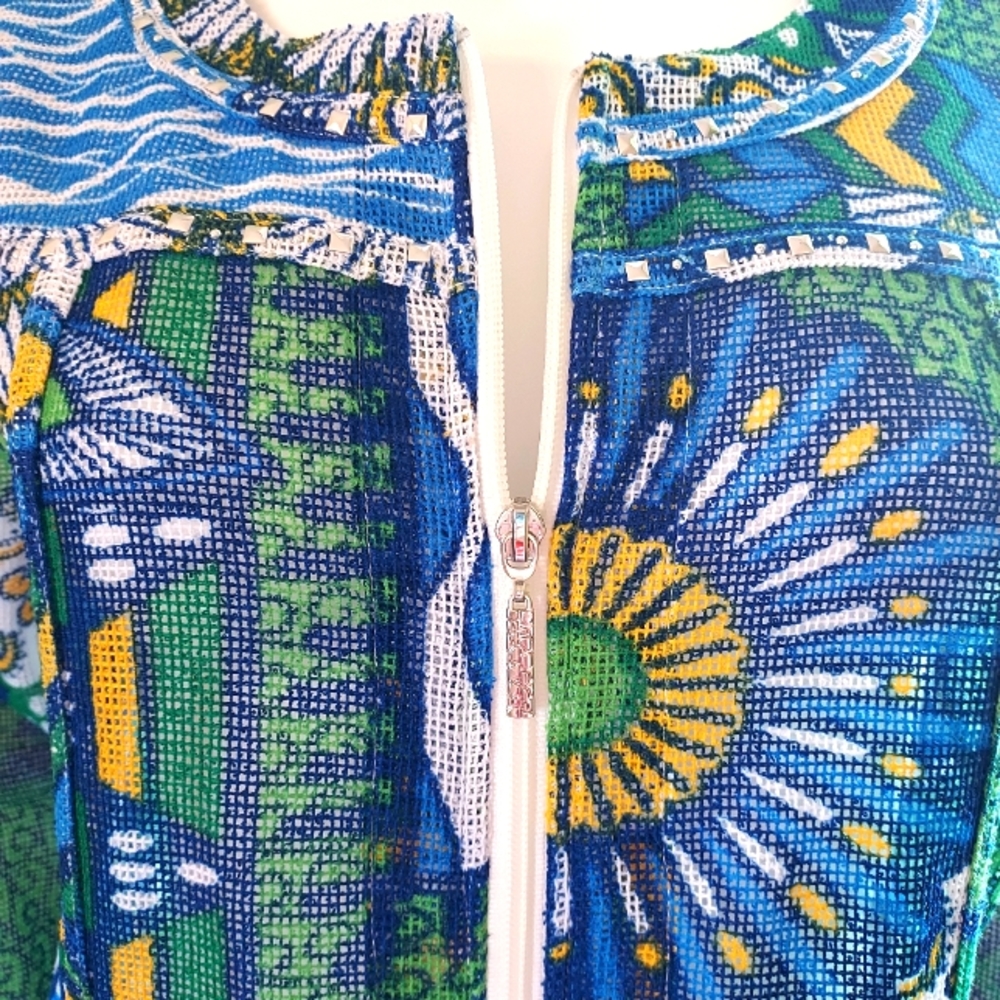 Colorful Netting Jacket With Chrome Studs And Zip… - image 7